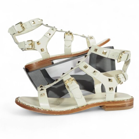 ASH Studded Leather Gladiator Sandals Women's 9/39 White / Gold Accents - Picture 1 of 10